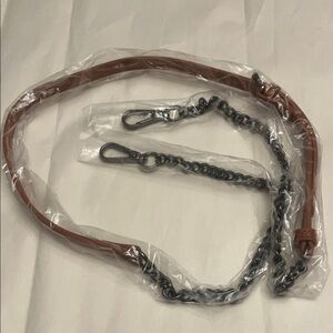 Detachable Faux Leather and Chain Bag Strap - Brown with Gunmetal Chain